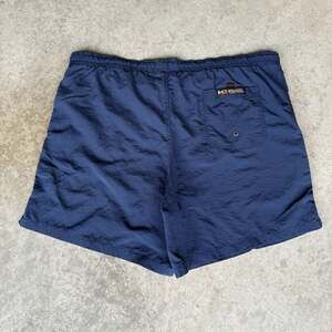 Vintage 90s No Fear Dangerous Sports Gear Navy Blue Nylon Swim Trunks